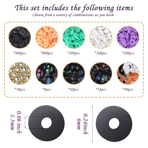 2000+ Pcs Clay Beads Bracelet Making Kit, Halloween Beads for Friendship Bracelet Kit & Varieties of Charms Jewelry Making Jewelry Kit Suit for 14 Years of Age and Older - color: Halloween Clay Bead Set