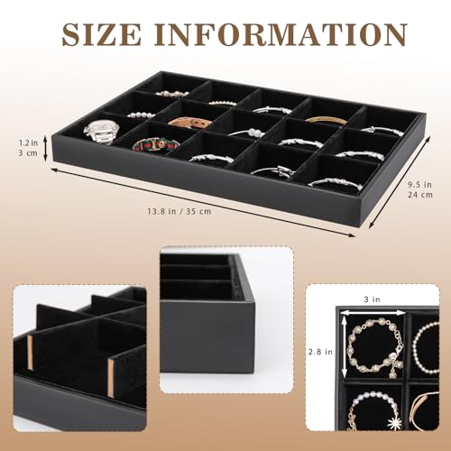 Polmart Stackable 15-Grid Jewelry Organizer/Storage/Display Trays, Black Velvet (2-Pack) - color: Black Velvet