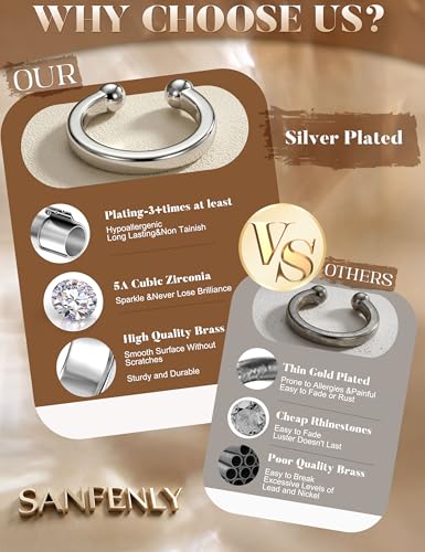 Sanfenly Ear Cuffs Earrings for Women Non Piercing | 14K Gold Plated Ear Cuffs for Non Pierced Ears, Hypoallergenic Clip on Earrings Cartilage Earring, Fake Ear Piercings - color: Silver Plated-Chic