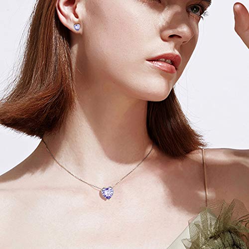 Aurora Tears Hearts Necklace Earrings Jewelry Sets - Women 925 Sterling Silver Birthstone Pendants Earrings Set Crystal Wedding Birthday Jewelry - color: F.June-set