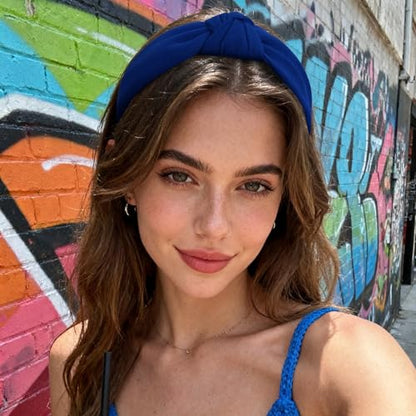 YISSION Royal Blue Knotted Headband Wide Headbands for Women Non Slip Head Band Fashion Top Knot Hairband Hair Accessories for Women Girls - color: Royal Blue