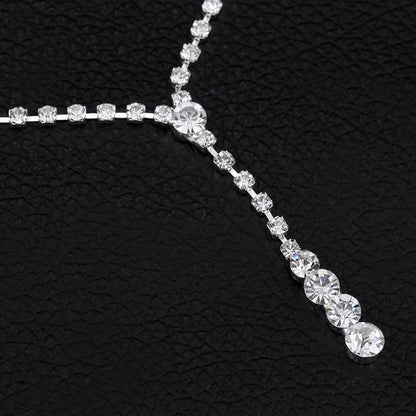 Wedding Jewelry Sets for Brides Rhinestone Necklace and Earring Set Bracelet Ring Gold Silver Prom Jewelry Sets Diamond Flower Teardrop Necklace for Women - color: Style2-Silver-3pcs