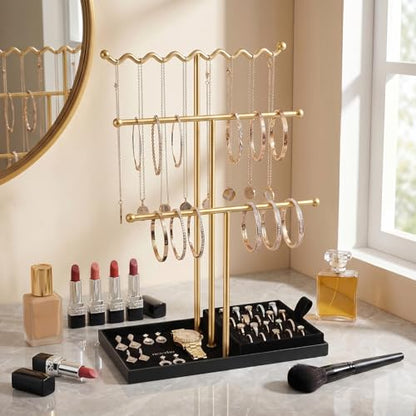 Jewelry Stand Holder Organizer, 3 Tier Bracelet Holder Display with Detachable Velvet Tray, Elegant Jewlery Tower for Display Bracelet, Necklace, Earrings, Rings (Black) - color: Black