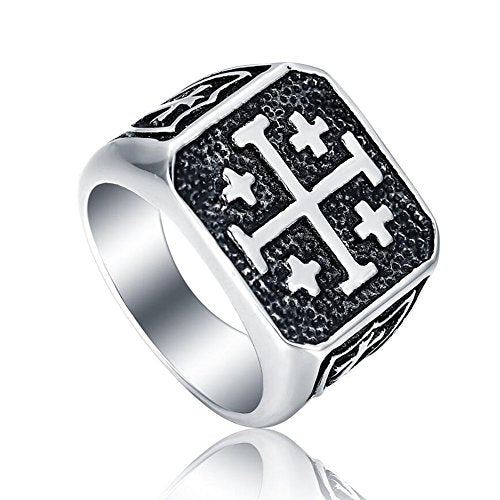Jerusalem Cross Ring for Men, Templar Crusader Stainless Steel Signet 7-15 | Christian rings for men, meaningful gift, faith-inspired design, vintage style, Catholic ring, bold statement look