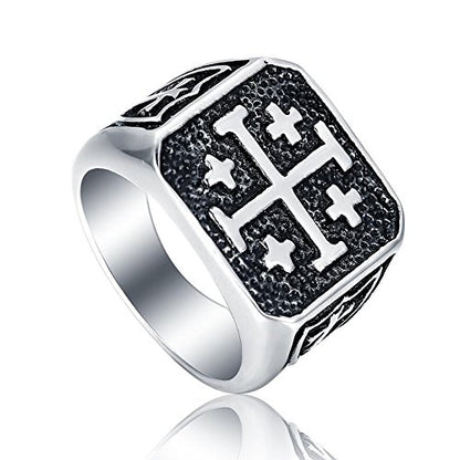 Jerusalem Cross Ring for Men, Templar Crusader Stainless Steel Signet 7-15 | Christian rings for men, meaningful gift, faith-inspired design, vintage style, Catholic ring, bold statement look