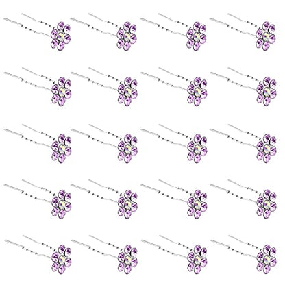 QIUTIMIY 20 Pack (Violet) Crystal Flower Hair Pins Rhinestone Hair Clips for Bridal Wedding Women Hair Jewelry Accessories, with Clear Container - color: Crystal Flower-Violet