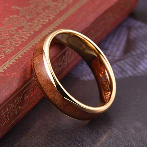 THREE KEYS JEWELRY Tungsten Wedding Band Koa wood Inlay Black Domed | 4mm, 6mm, 8mm, Everyday Wear, Black, Domed, Koa wood inlay - color: Rose Gold 6mm