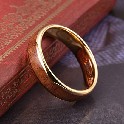 THREE KEYS JEWELRY Tungsten Wedding Band Koa wood Inlay Black Domed | 4mm, 6mm, 8mm, Everyday Wear, Black, Domed, Koa wood inlay - color: Rose Gold 6mm