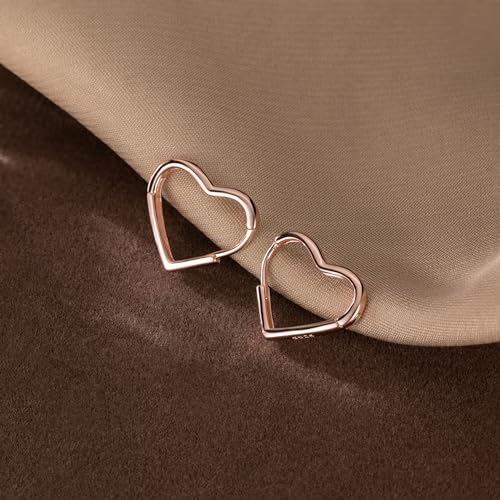 Reffeer Solid 925 Sterling Silver Heart Earrings Hoop Minimalist Sleeper Huggie Earrings For Women - color: C-Rose