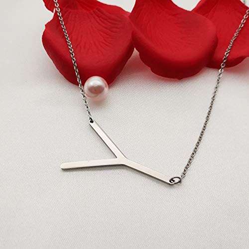 MOMOL Sideways Initial Necklace 18K Gold Plated Stainless Steel Large Big Letters Pendant Necklace Script Name Monogram Necklaces for Women - color: Y