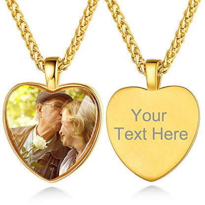 Custom4U Personalized Photo Necklace - Custom Heart/Oval/Round Charm Necklaces with Picture + Chain Adjustable - Stainless Steel/Acrylic Pendant Memorial Jewelry Christmas Gifts for Women - color: B-Gold Color