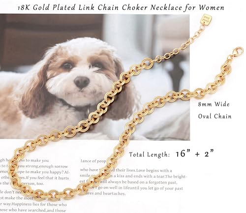 Aobei Pearl 18K Gold Plated Paperclip Chain Choker Satellite Chain Freshwater Cultured Biwa Pearl Pendant Necklace Dainty Turquoise Jewelry for Women - color: 18K Gold Plated Double-loop Oval Chain