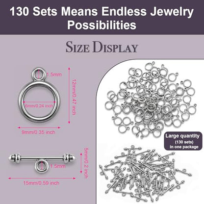 Heather's cf Toggle Jewelry Clasps – Durable Quality, Antique Plain Silver Finish Toggle Clasps & Closures for Necklace, Bracelet & Charms – Ideal for DIY, & Jewelry Making – Small (Set of 130) - color: Silver small