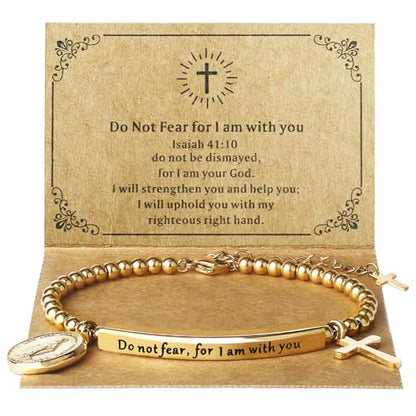 DS Inspirational Bracelet for Women Christian Engraved Bibler Verse Cross Butterfly Daisies Charm Bracelet, Exquisite Stainless Steel Jewelry Daughter Best Friend Bestie - style: Do not fear for,I am with you-Gold