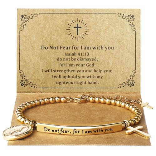 DS Inspirational Bracelet for Women Christian Engraved Bibler Verse Cross Butterfly Daisies Charm Bracelet, Exquisite Stainless Steel Jewelry Daughter Best Friend Bestie - style: Do not fear for,I am with you-Gold