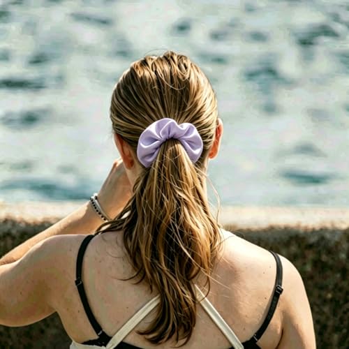 Silk Hair Ties Ponytail Holder Hairs Bow Ropes Elastics Hairtie Accessories Wide 0.8inch on Hair No Damage No Crease for Women Curly Thick Wavy Hair(30Pcs Light Purple) - color: Light Purple