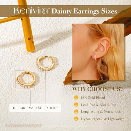 Kenivira Gold Pearl Hoop Earrings for Women | 18K Gold Huggie Dangle Earrings | Lightweight Small Hoop Earrings - color: Pearl & Tiny
