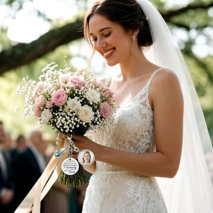 Memorial Wedding Bouquet Locket Charm DIY Photo Frame Guardian Angel Something Blue for Bride to be Bridal Gift On Wedding Day Remembrance Gifts