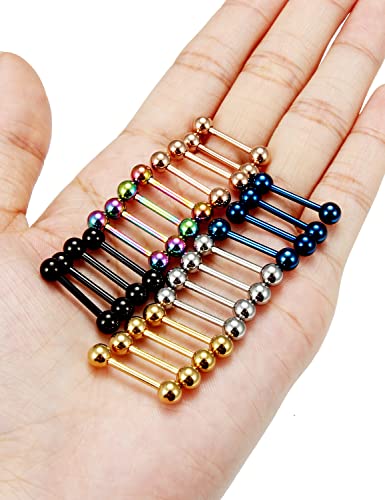 Oufksiyy 24pc 14G 16G Mixed Color Surgical Stainless Steel Straight Barbell Tongue Rings Bars Piercing 5/8" Length 16mm 9/16 inch 14mm 1/2inch 12mm Nipple Rings Tongue Piercing Jewelry for Women Men - color: 14G-12mm(1/2INCH)-Barbell