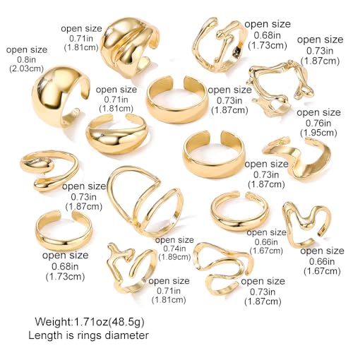 Chunky Rings for Women Non Tarnish 14k Stackable Dome Statement Rings Sets Vintage Dainty Knuckle Open Midi Finger Rings Jewelry Pack Gifts - style: 15PCS