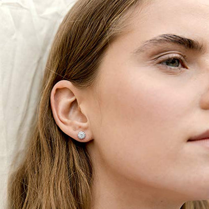 PAVOI 14K Gold Plated 925 Sterling Silver Post Brilliant Round Faux Diamond Halo Earrings - Premium Cubic Zirconia - style: 9.5mm Round