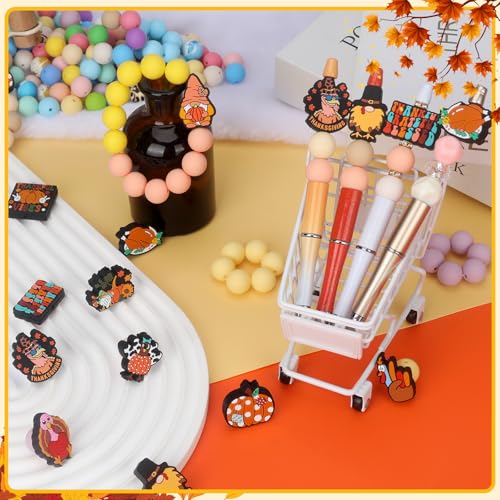 12pcs Thanksgiving Day Silicone Focal Beads for Pens | Focal Beads for Keychain Making, Pens, Bracelet,Necklace Crafts,Bulk Silicone Beads for DIY（Thanksgiving Day） - color: Thanksgiving Day