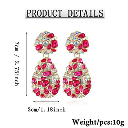 Rhinestone Statement Earrings Teardrop Costume Earrings Cluster Crystal Chandelier Drop Dangle Earrings for Women - color: Rose Red