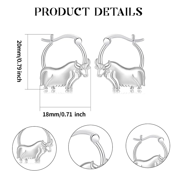 LES OSEWA Dog Animal Earrings Sterling Silver Animal Heart Hoop Dangle Earrings Cute Jewelry Gifts for Women - color: Highland Cow