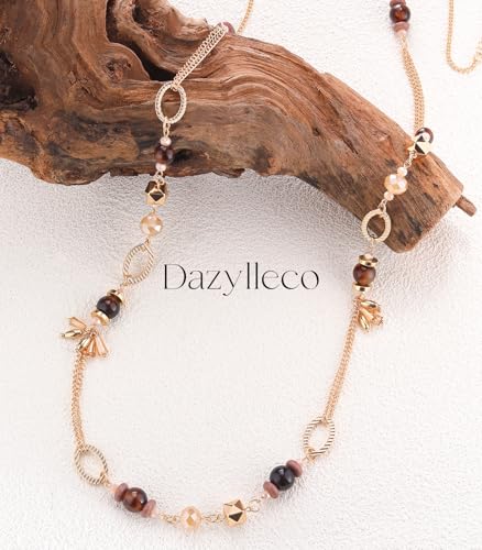 Long Gold Boho Necklaces for Women Beaded Statement Chain Long Necklace Gold Costume Jewelry Birthday Gifts for Her - color: Dark Coffee