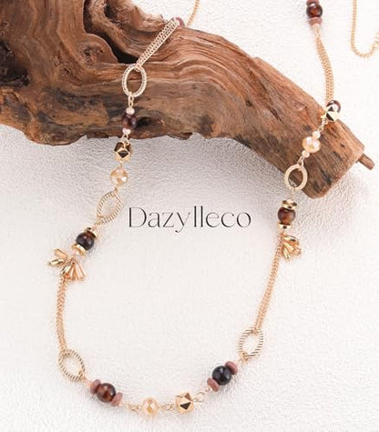 Long Gold Boho Necklaces for Women Beaded Statement Chain Long Necklace Gold Costume Jewelry Birthday Gifts for Her - color: Dark Coffee