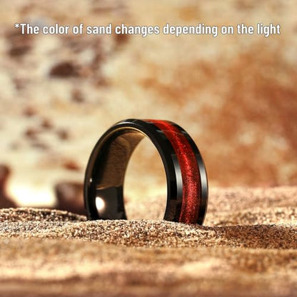 King Will Mens Galaxy Tungsten Wedding Band | 6mm/8mm, Beveled Edge, Comfort Fit, Durable, Sandstone Opal Inlay Polished, Everyday Wear - color: Black&Red