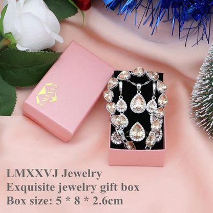 LMXXVJ Necklace Long Earrings Bracelet Set, White Gold Plated Created Blue Sapphire Jewelry Set Wedding Party Gift Jewelry for Women Bridal Bridesmaid - color: Champagne
