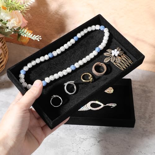 12 Pack Velvet Jewelry Trays,Stackable Jewelry Drawers 8.3x5x1inches Storage Trays for Display Beads Bracelets Necklaces Ring Earrings