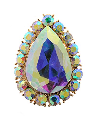 NYFASHION101 Radiant Teardrop Stone Adjustable Cocktail Statement Ring - color: Aurora Borealis/Gold-Tone
