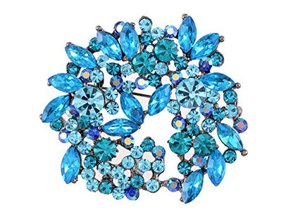 Alilang Violet Lavender Purple Crystal Rhinestone Floral Wreath Brooch Pin - color: blue