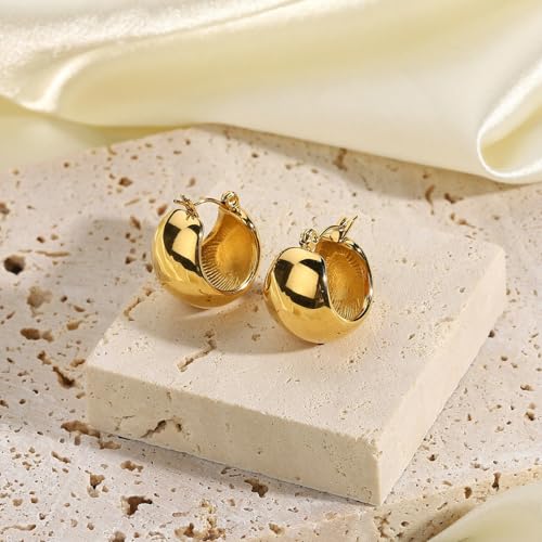 Chunky Gold Hoop Earrings for Women 14k Gold Plated Thick Triple Earrings | Hypoallergenic Trendy Chunky Gold Hoops Earrings,Dainty Jewelry Gifts for Women - style: Gold Teardrop U-Shaped Earring