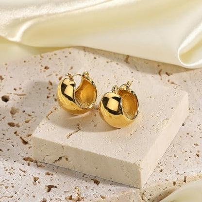 Chunky Gold Hoop Earrings for Women 14k Gold Plated Thick Triple Earrings | Hypoallergenic Trendy Chunky Gold Hoops Earrings,Dainty Jewelry Gifts for Women - style: Gold Teardrop U-Shaped Earring
