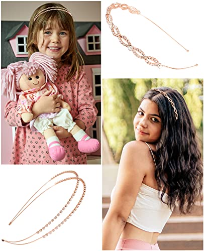 Wecoe 4 Pack Silver & Rose Gold Metal Headbands - Flower Girl Bridal Wedding Headpieces - Crystal Butterfly Designs - Perfect for Formal Occasions, Gifts & Parties - color: Rose gold band & silver rhinestones