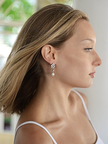 Mariell Pearl Clip-On Wedding Bridal Earrings, Cubic Zirconia Pearl Drop Earrings for Brides, Bridesmaid,