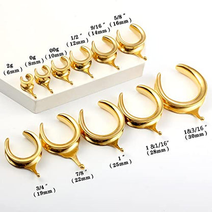 (6mm 2g DIY Ear Saddle Tunnel Plugs Piercing Stretchers Black Gold Silver Hypoallergenic 316 Stainless Steel Ear Gauges Dangle Accessories Expander Fashion Body Jewelry 2PCS - color: Gold, size: 22mm