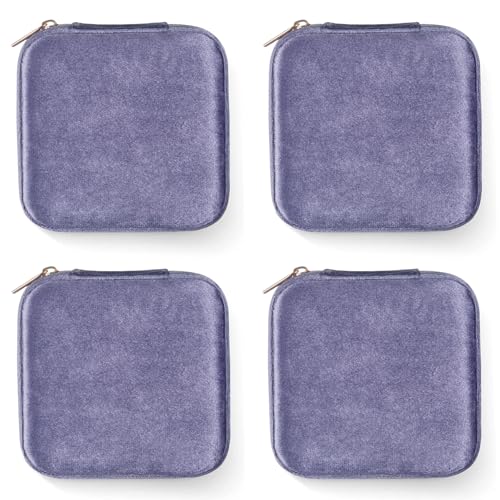 ZPROW Plush Velvet Travel Jewelry Case, Travel Jewelry Organizer, Jewelry Travel Case,Travel Jewelry Box,Small Jewelry Case,Jewelry Travel Box, Earring Organizer with Mirror - Periwinkle 4packs - color: Velvet 4 Pack - Periwinkle