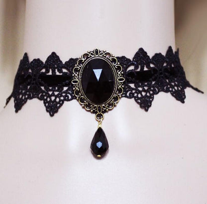 CSIYANJRY99 Gothic Choker Necklace for Women Halloween Red Crystal Vampire Choker Steampunk Lace Choker Witch Costume Accessories - style: Goth