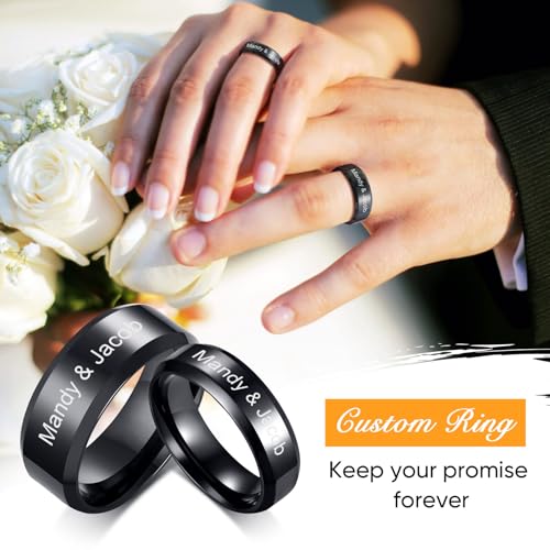 VNOX Customize Personalized Name Date Stainless Steel Simple Polished Finish Wedding Band Engagement Rings for Men Women,Size 6 - color: 8MM-Black-Customize
