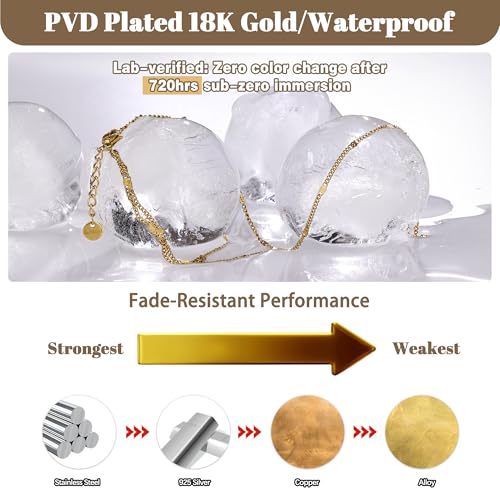 Hand Chain Bracelet Stainless Steel Gold Handchain Bracelets | Non Tarnish Handchain Bracelet for Women Summer Essentials Gold Link Bracelet Beach Waterproof Jewelry - color: Gold Double Layer