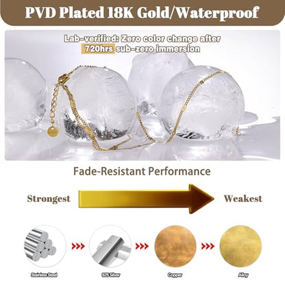 Hand Chain Bracelet Stainless Steel Gold Handchain Bracelets | Non Tarnish Handchain Bracelet for Women Summer Essentials Gold Link Bracelet Beach Waterproof Jewelry - color: Gold Double Layer