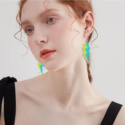ONLYJUMP Acrylic Exaggerated Lightning Earrings Statement Punk Retro Geometric Delicate Neon Personalized Earrings Accessory Jewelry for Women - color: Blue yellow