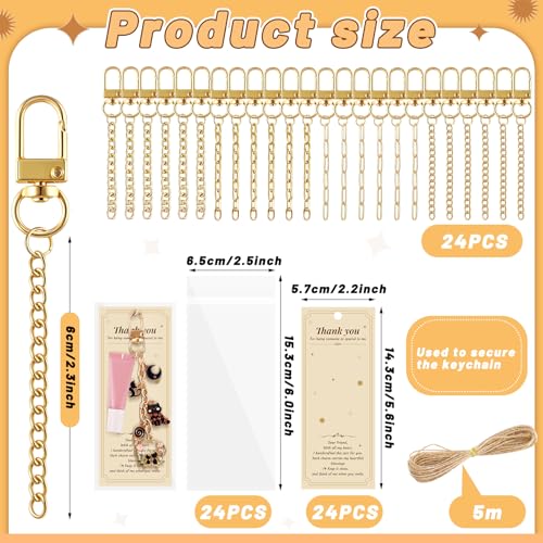 Wurosi 24 Set Lip Gloss Keychain Making Kit with Gift Packaging Supplies | Included 4 Styles 0.47*3.9in Extender Chains,Swivel Snap and Packaging Supplies, for DIY Lip Gloss Keychains, Bag Charms - color: 24 Set Gold Keychain Kit