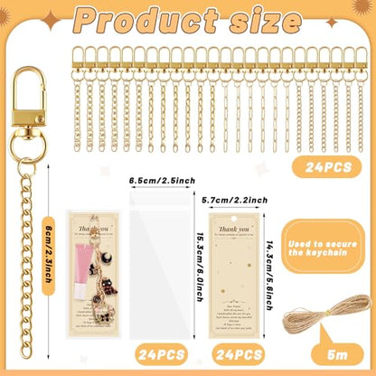 Wurosi 24 Set Lip Gloss Keychain Making Kit with Gift Packaging Supplies | Included 4 Styles 0.47*3.9in Extender Chains,Swivel Snap and Packaging Supplies, for DIY Lip Gloss Keychains, Bag Charms - color: 24 Set Gold Keychain Kit