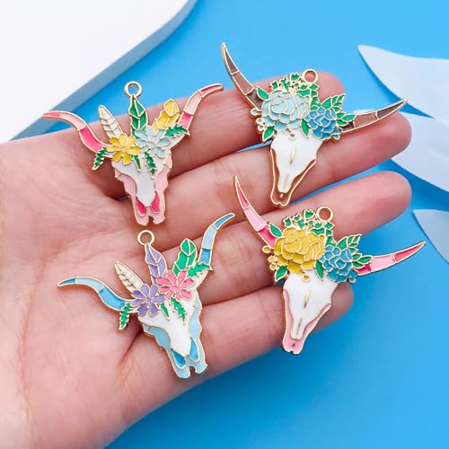 Youdiyla 12pcs Alloy enamel Halloween series cow head bone flower set Pendant Jewelry Making DIY Keychain Earrings Pendant Various Design Charms for Jewelry Making Bracelets Necklace (SN1001) - color: SN1001