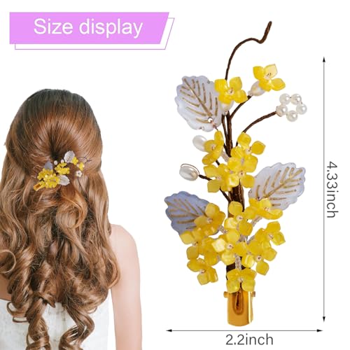 Wedding Hair Clips, Crystal Hair Pins Pearl Rhinestone Hair Barrettes, Bridal Flower Hair Pieces Pearl Headpieces Hair Accessories for Women Girls (Yellow) - color: Yellow